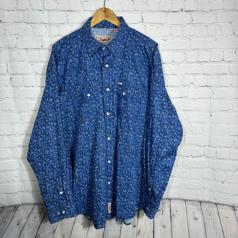 Rafter C Mens Blue Paisley Western Snap Long‎ Sleeve Shirt XXL RC20407078